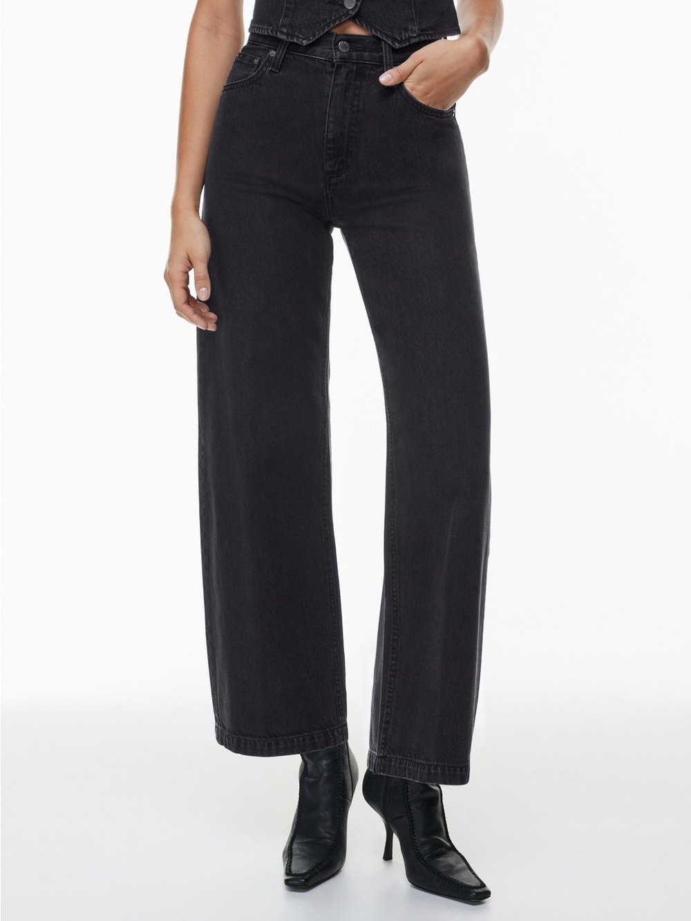 Denim forum “zoe” Women's High-Rise Wide-Leg Jeans - Black - slight barrel leg